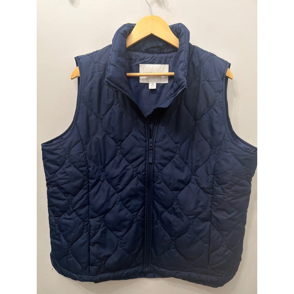 Lands' End Women's Diamond Quilted Insulated Puffer Vest Navy Blue Full Zip 1X